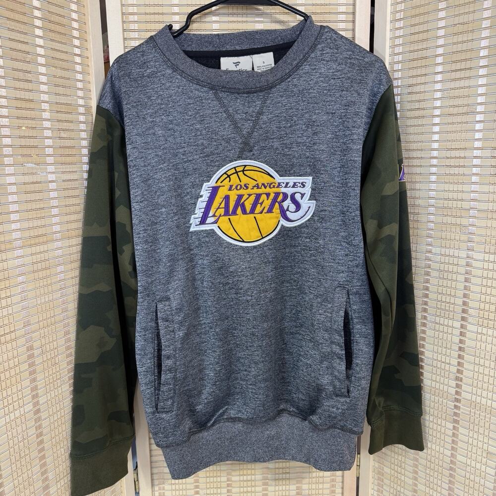 Fanatics Sweater Los Angeles Lakers Men's Size Small Gray Green Camo Sleeves